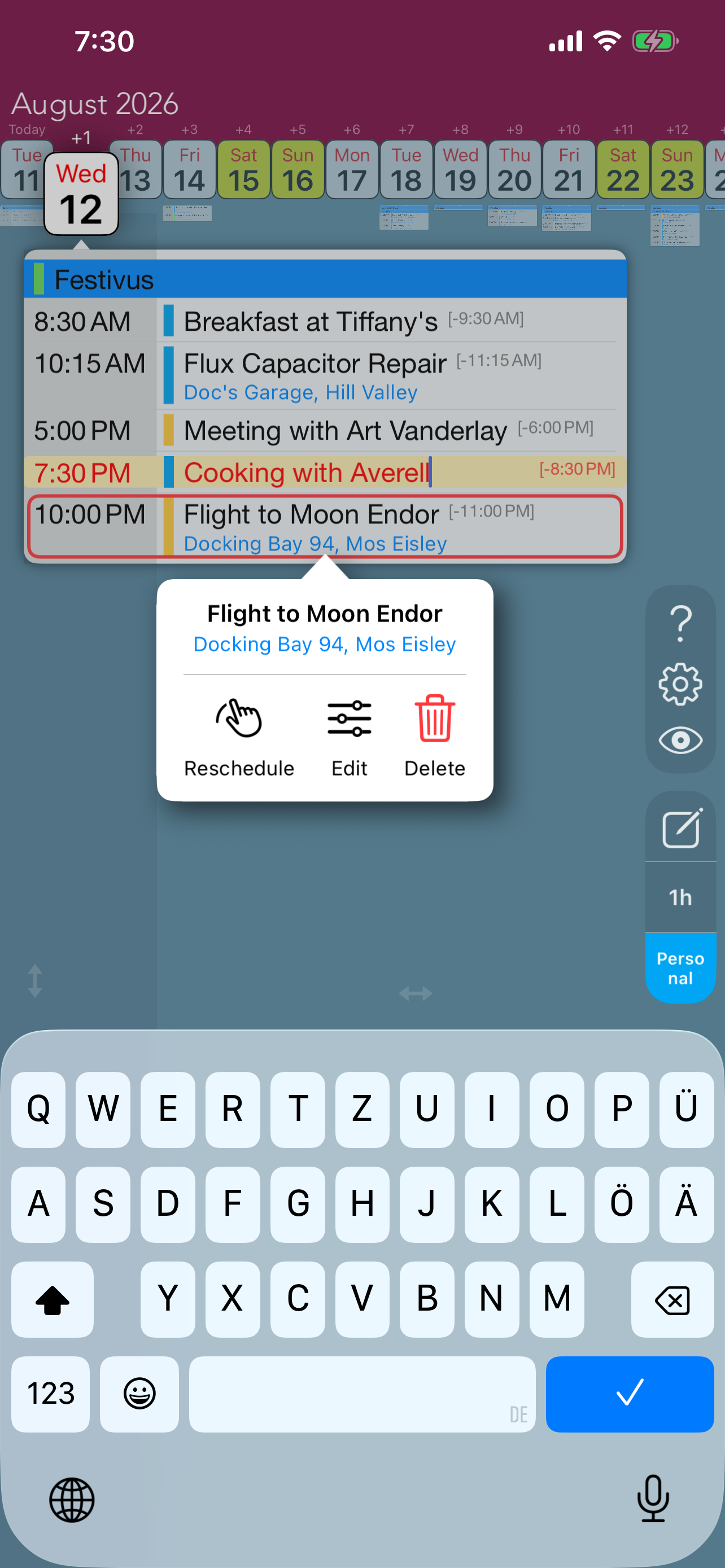 swipecalendar event actions