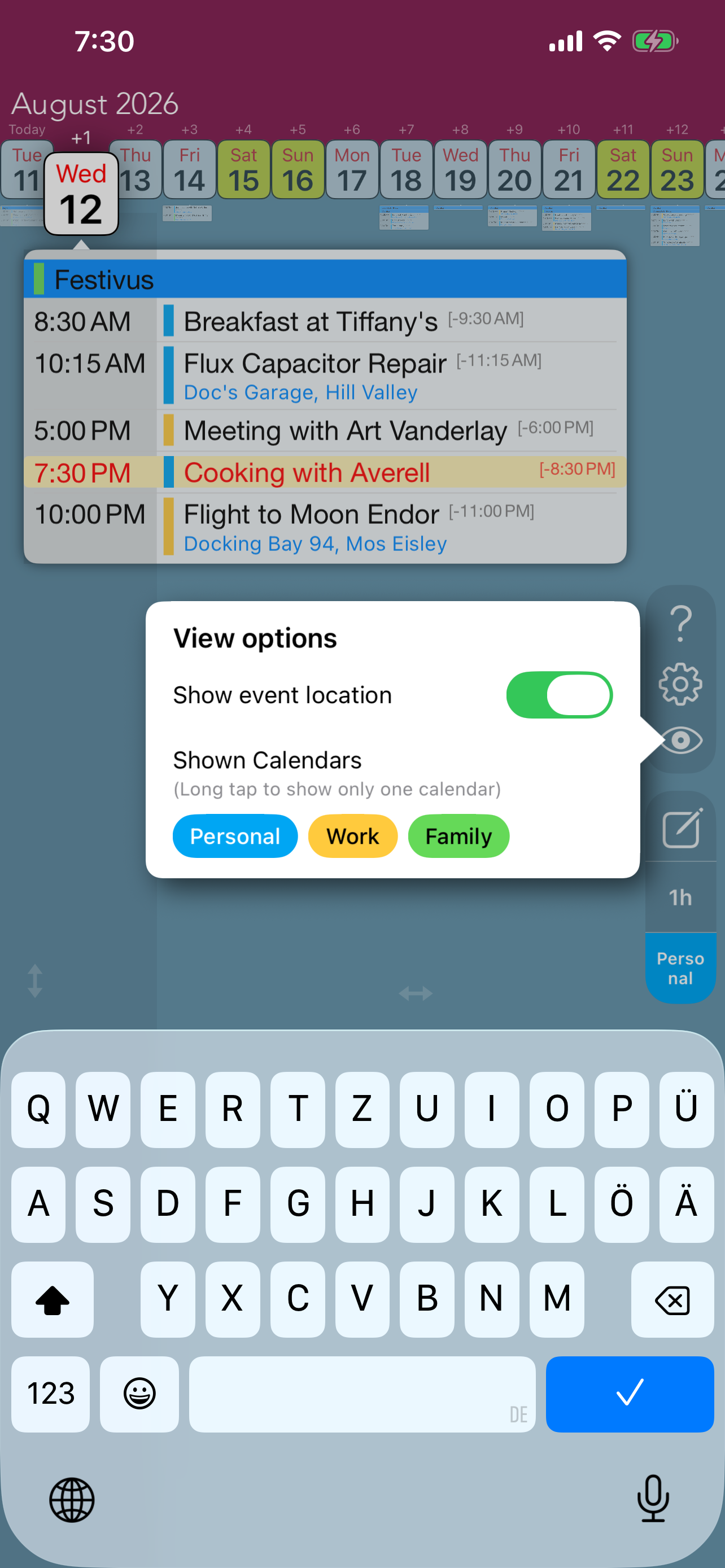 swipecalendar view options